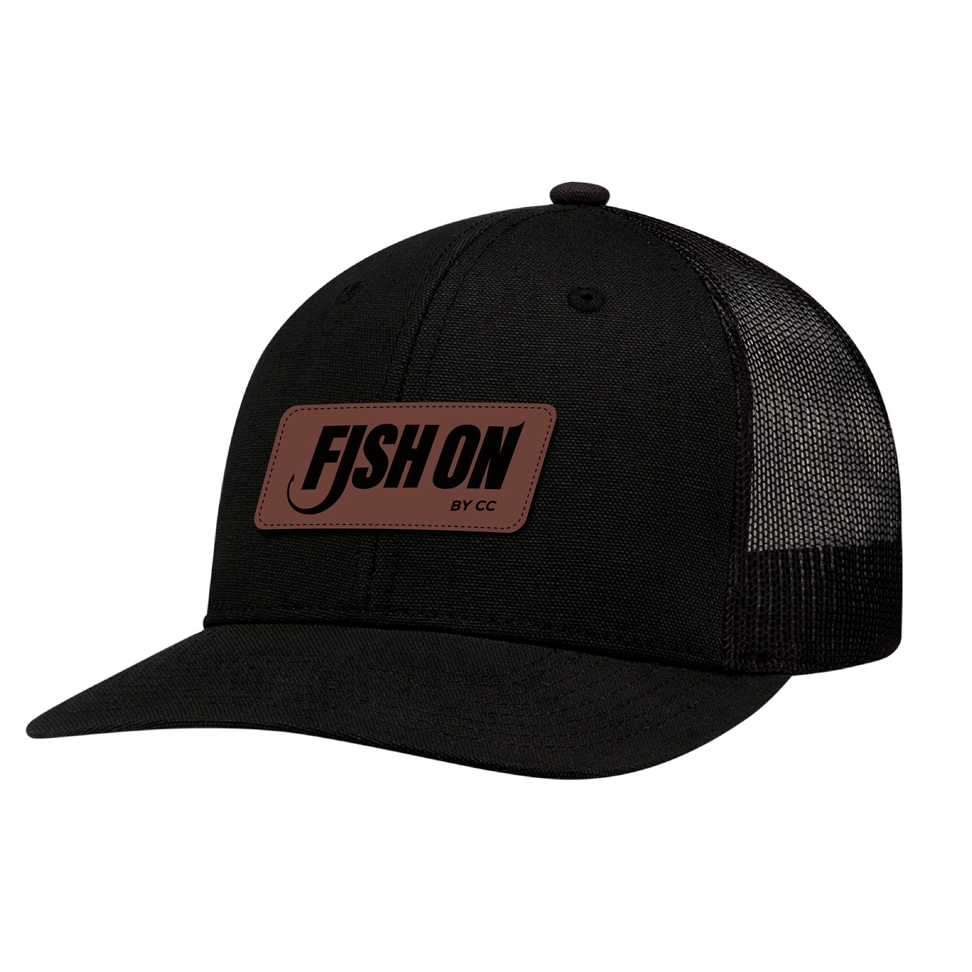 Casquette avec écusson cuir Fish On - Noire